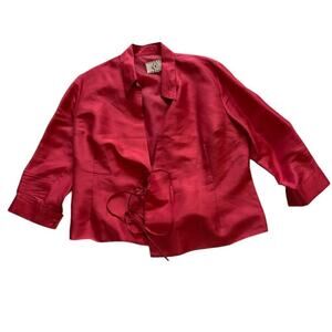 Ice Vintage Red/Orange Satiny Collared Wrap Shirt Quarter Sleeve Top